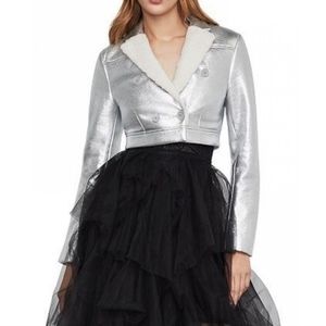 Bcbgmaxazria Silver Faux Leather Cropped Jacket.